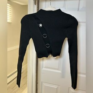 PLT black ring front cut out long sleeve knit